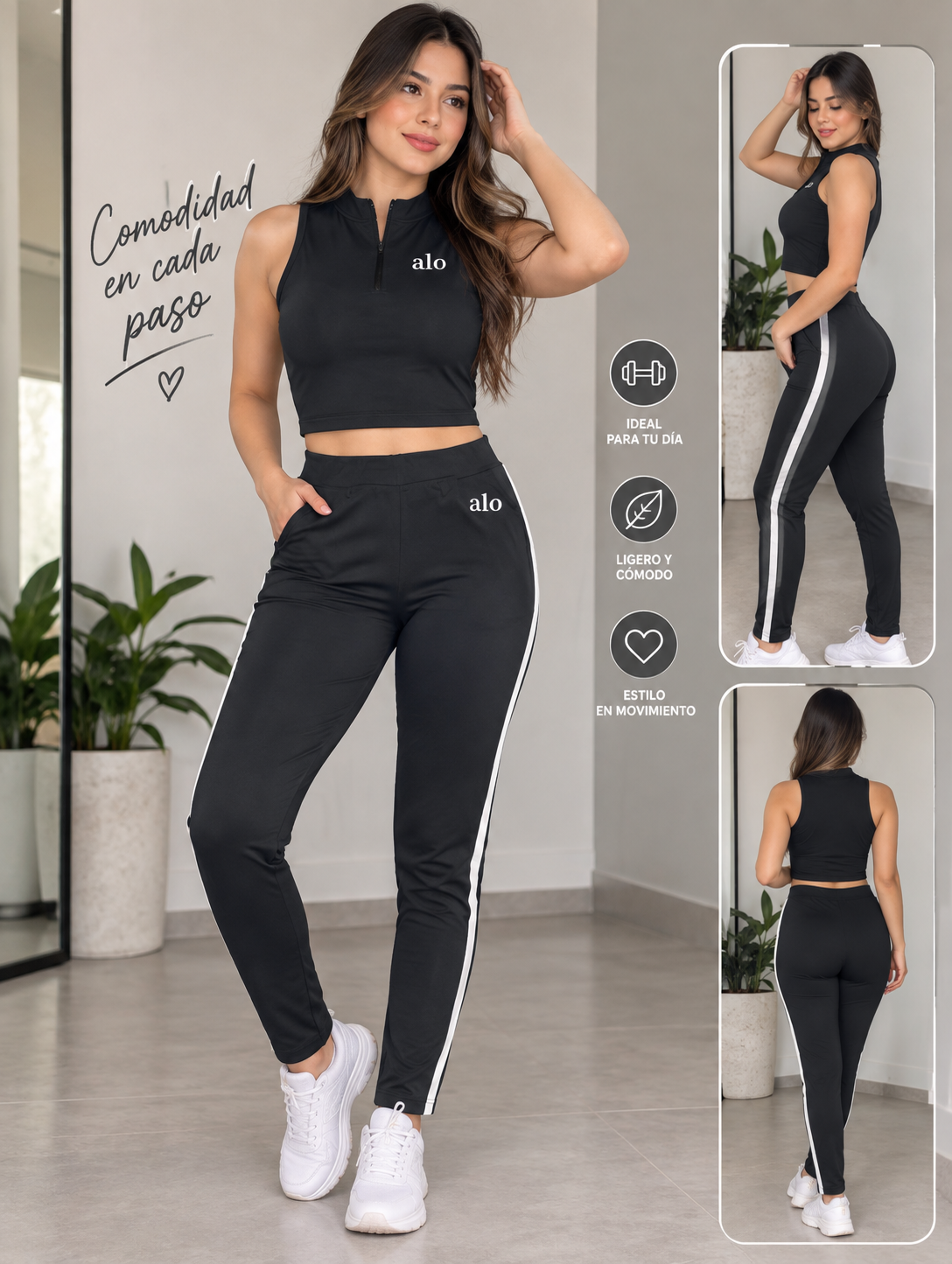 Conjunto Deportivo "Alo" – Top con Zipper & Leggings