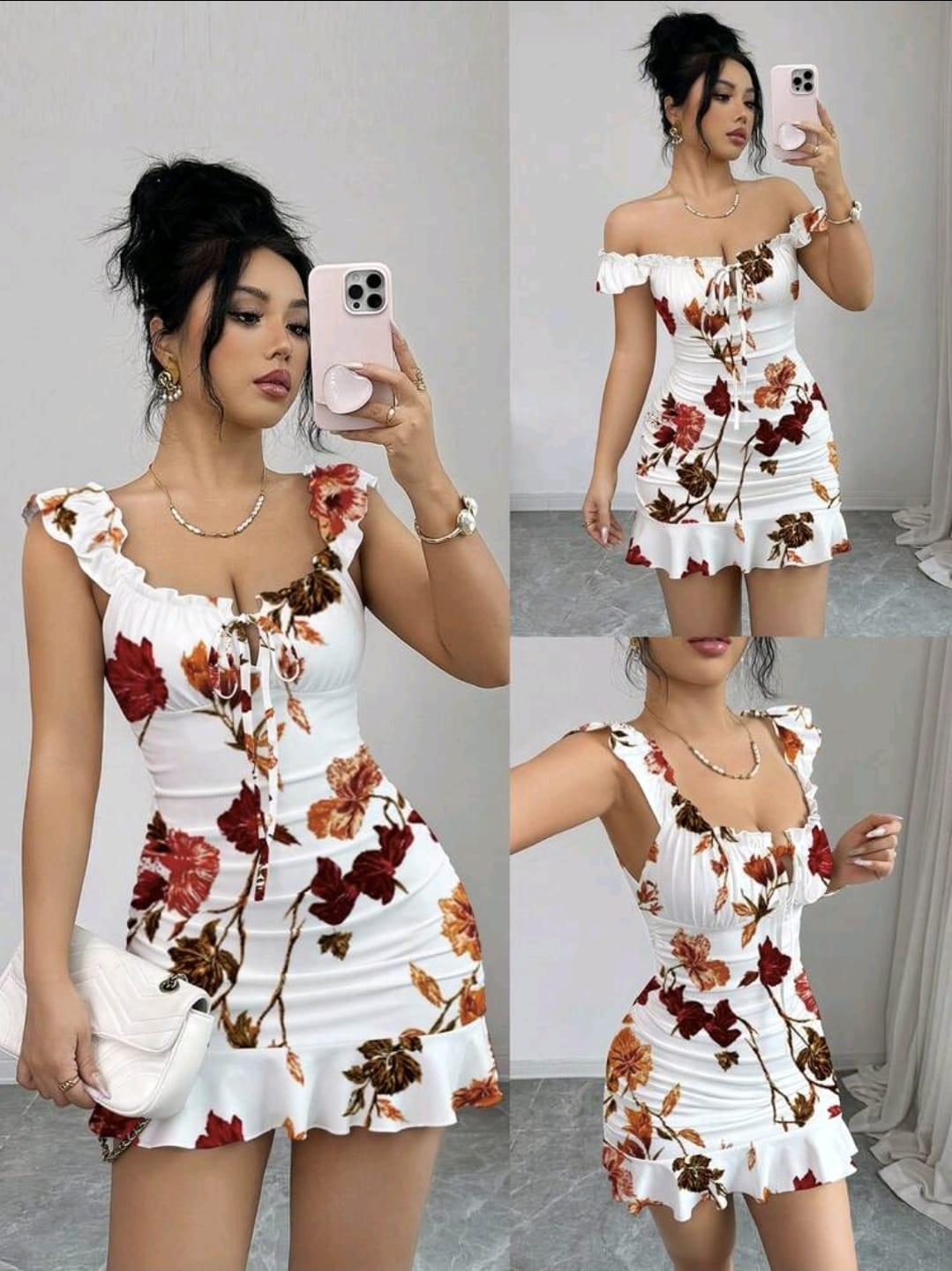 Vestido Corto con Volantes y Escote Frontales
